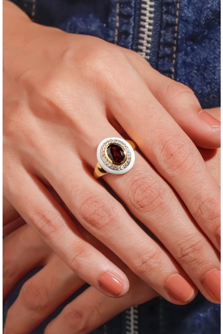 Gold Plated Sterling Silver Garnet Ring, Alternate, color, GOLD GARNET RED