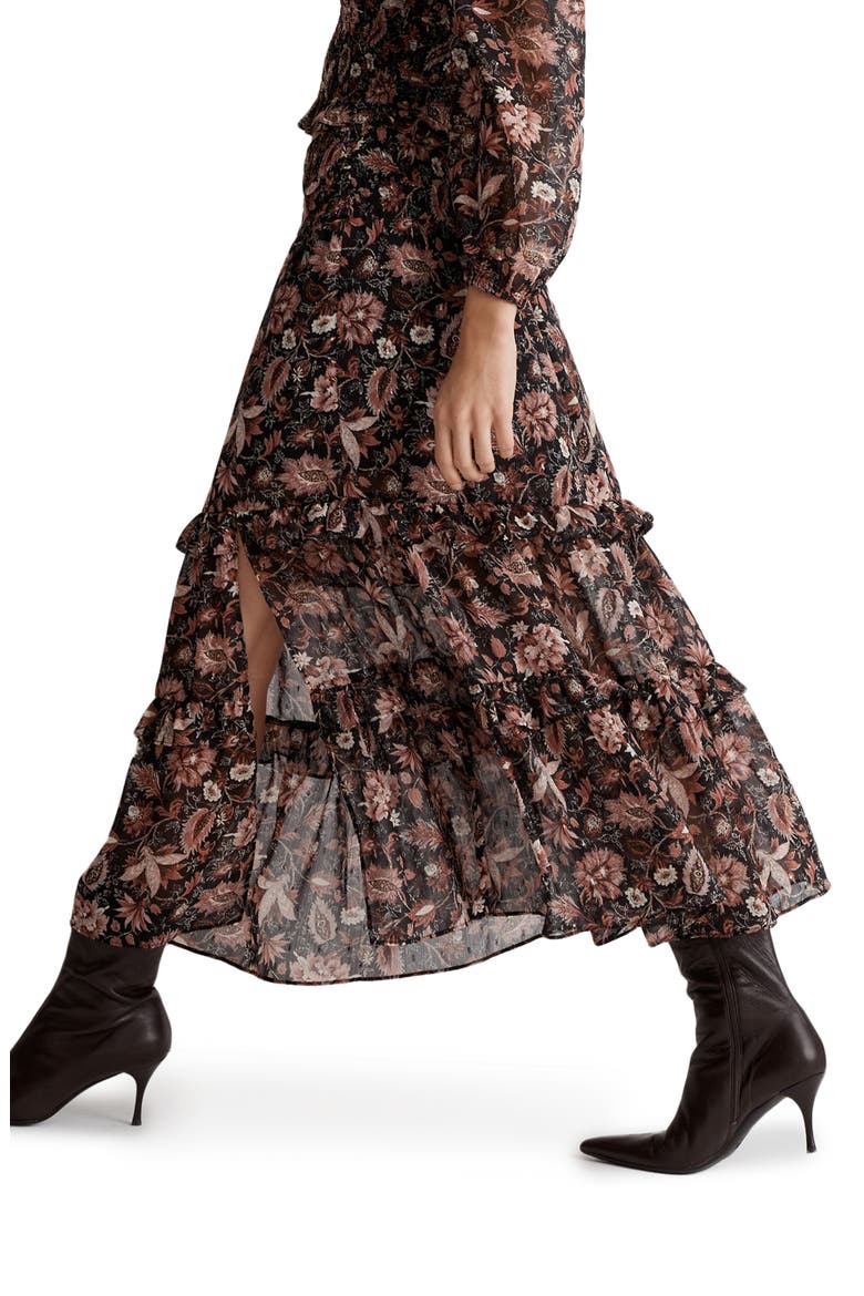 Ruffle Tiered Midi Skirt, Alternate, color, TRUE BLACK