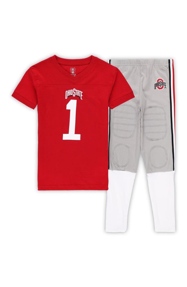 Wes & Willy Youth Wes & Willy Scarlet/Gray Ohio State Buckeyes Team Football Pajama Set, Main, color, 