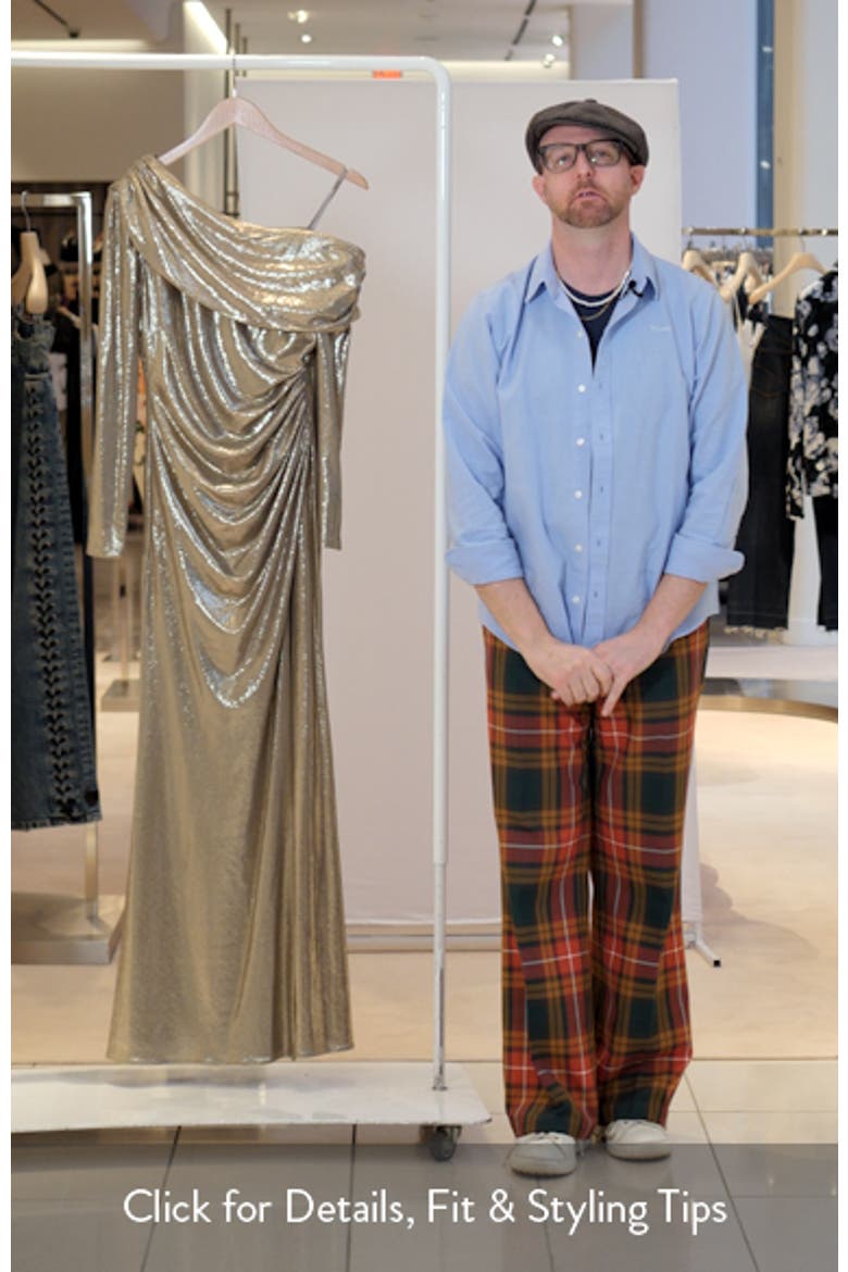Metallic One-Shoulder Long Sleeve Gown video