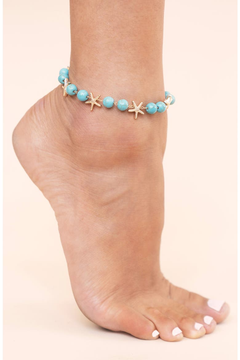 Starfish & Turquoise Anklet, Alternate, color, TURQUOISE