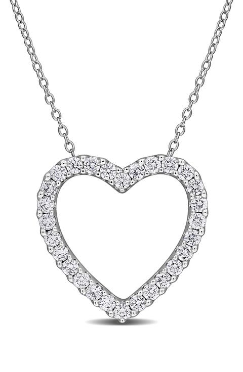 Sterling Silver Lab Grown Diamond Open Heart Pendant Necklace