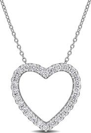 Created Forever Sterling Silver Lab Grown Diamond Open Heart Pendant Necklace