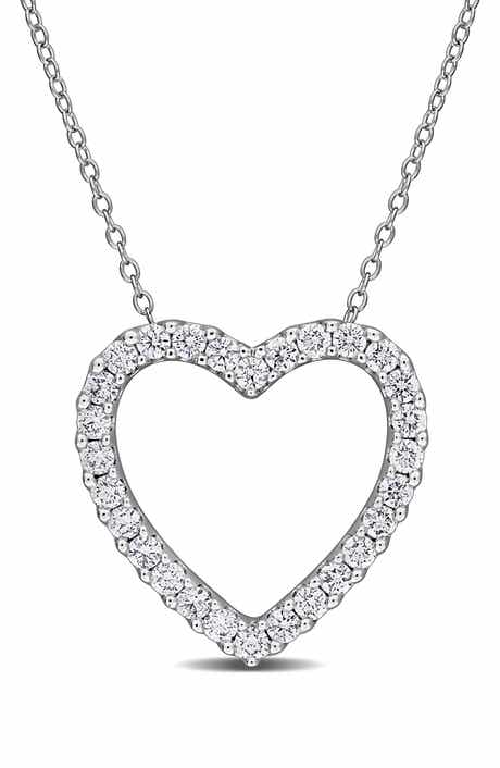 Created Forever Sterling Silver Lab Grown Diamond Open Heart Pendant Necklace