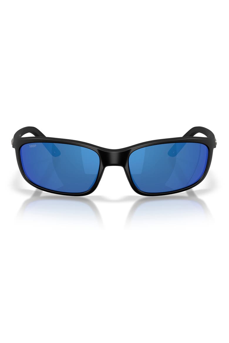 Brine II 59mm Polarized Rectangular Sunglasses, Main, color, MATTE BLACK / BLUE MIRROR