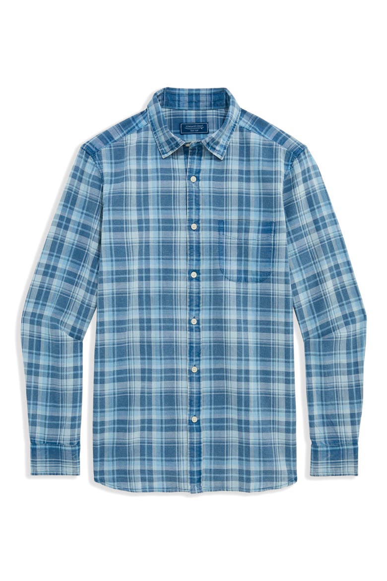 Seafarer Plaid Slub Button-Down Shirt, Main, color, MOONSHINE