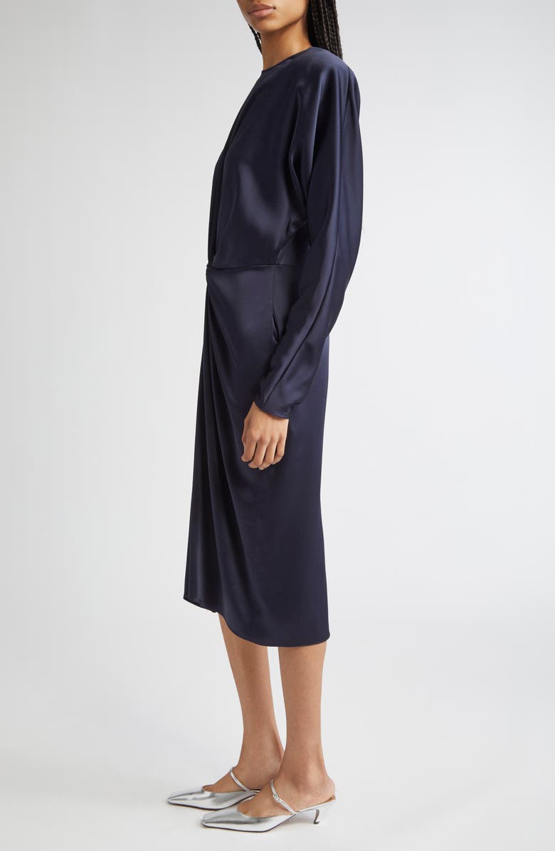 Stella McCartney Draped Long Sleeve Satin Dress, Alternate, color, 4101 - Ink