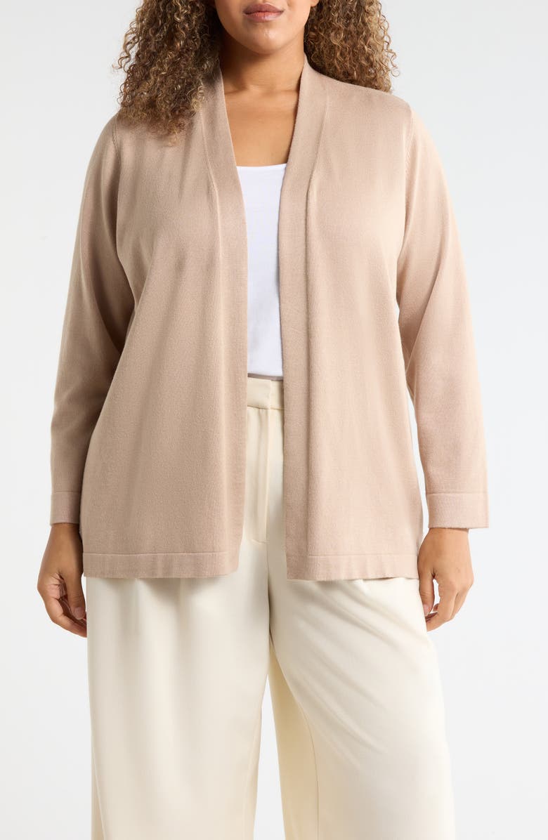 AK ANNE KLEIN Chatham Open Front Cardigan, Main, color, Latte