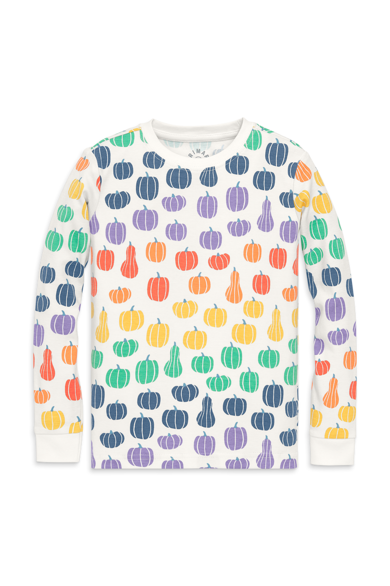 Kids Organic Long Sleeve Pj Top In Halloween Prints, Main, color, Ivory Rainbow Pumpkin Patch