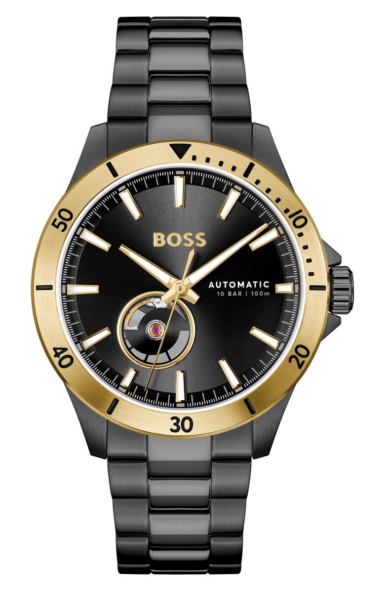 BOSS Troper Automatic Bracelet Watch, Main, color, Black