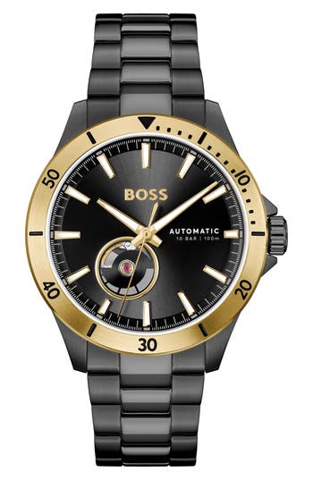 Hugo Boss Boss Troper Automatic Bracelet Watch In Black