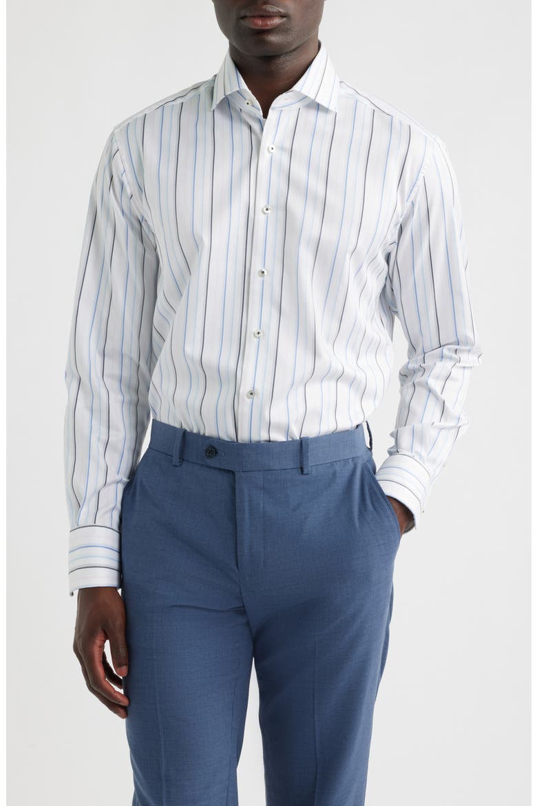 Modern Fit Stripe Non-Iron Cotton Twill Dress Shirt, Main, color, BLUE