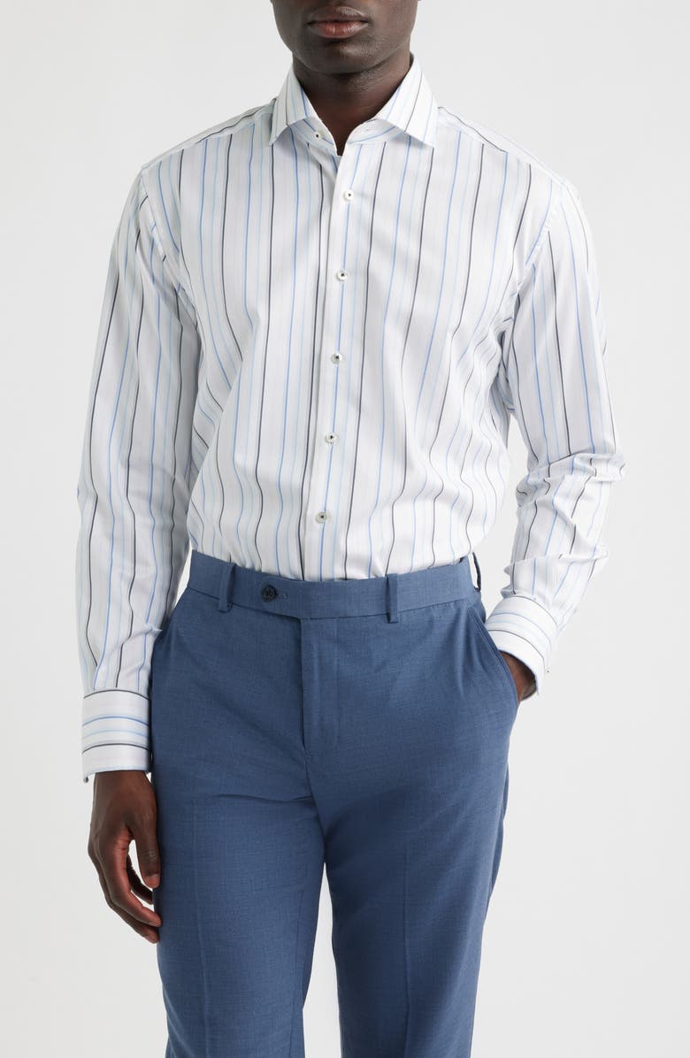 1863 by Eterna Modern Fit Stripe Non-Iron Cotton Twill Dress Shirt, Main, color, Blue