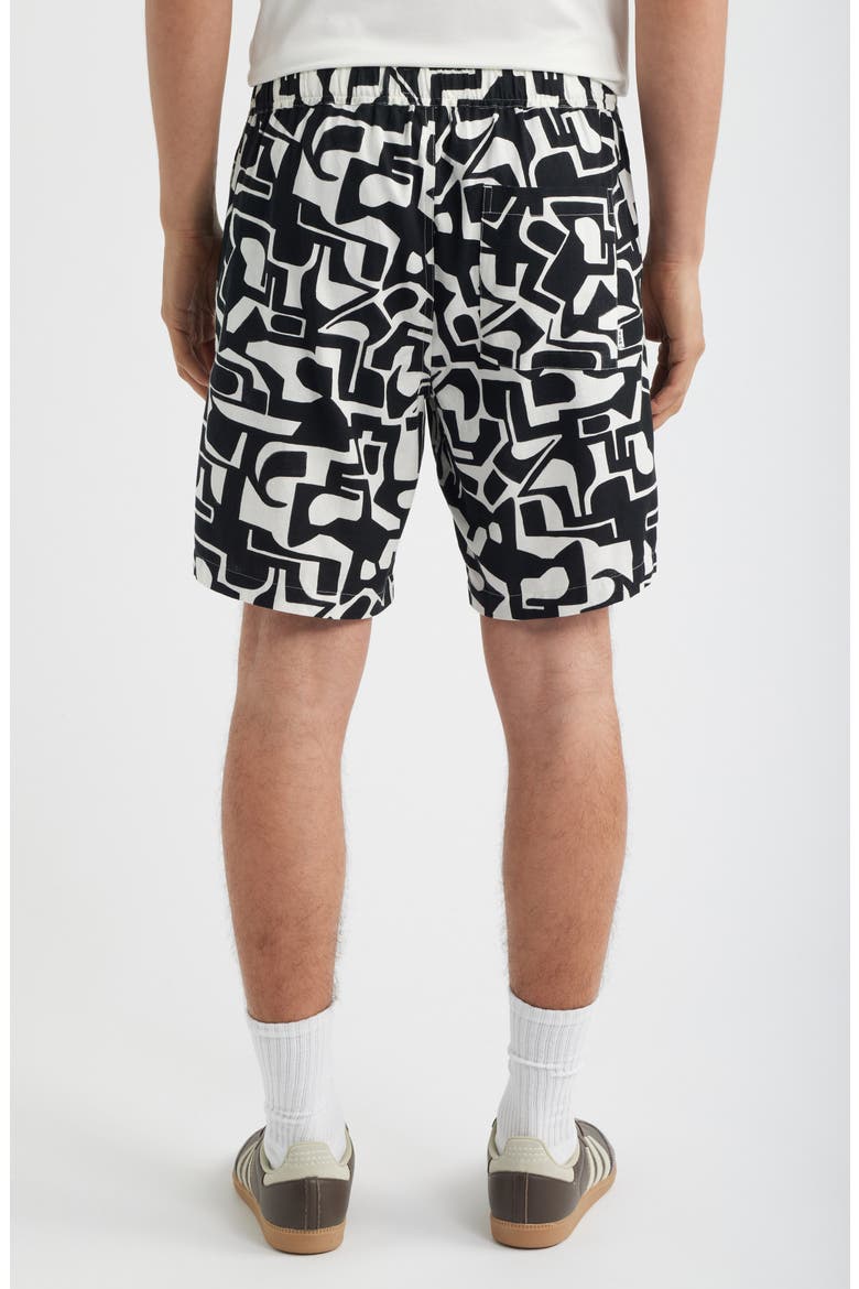 Kurt Squiggle Geo Cotton & Linen Shorts, Alternate, color, BLACK / ECRU