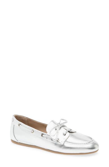 Stuart Weitzman Tinsley Moc Toe Loafer In Silver