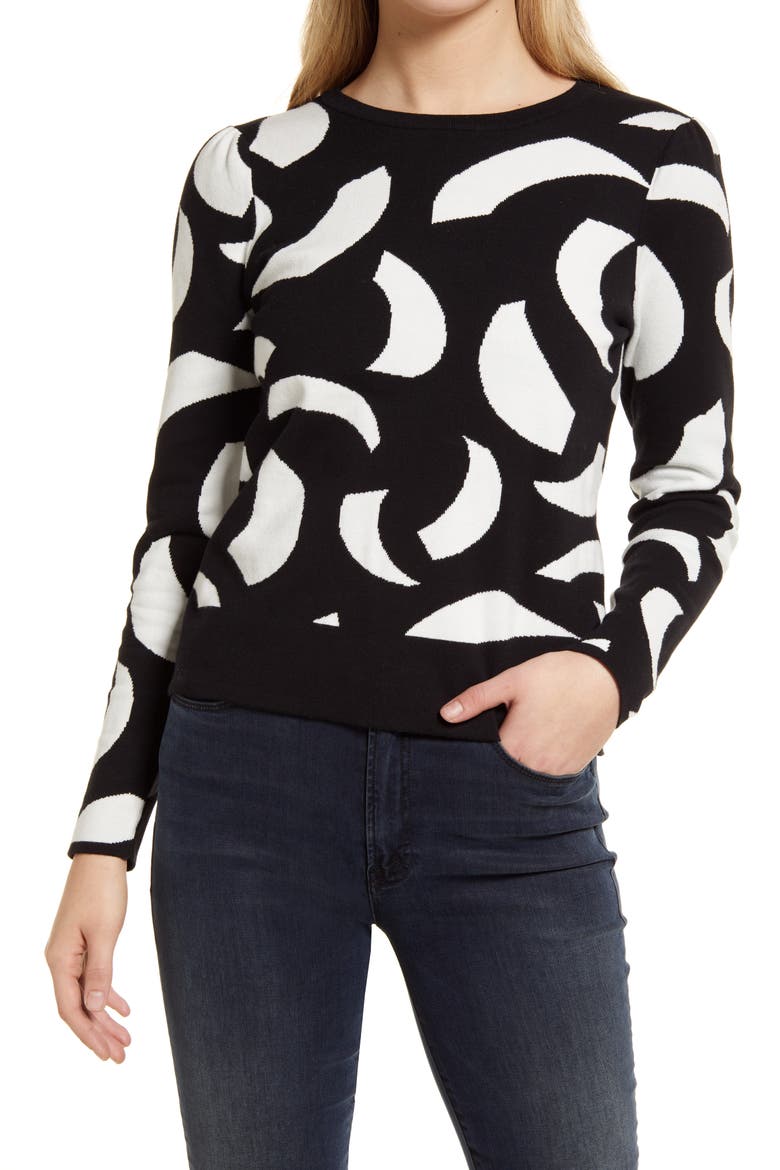 Swirl Jacquard Pullover Sweater, Main, color, RICH BLACK