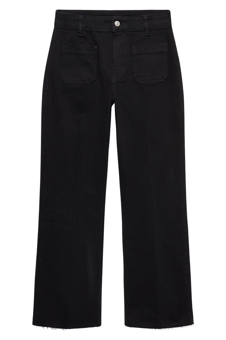 Alex Raw Hem Patch Pocket Crop Flare Jeans, Alternate, color, BLACK DENIM