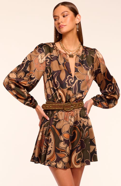 Ramy Brook Gloria Print Long Sleeve Stretch Silk Minidress In Brown