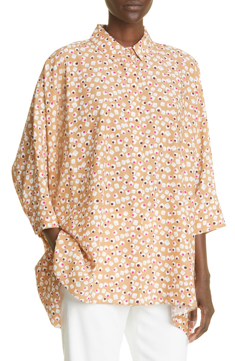 St. John Collection Handkerchief Hem Silk Blend Button-Up Shirt, Alternate, color,