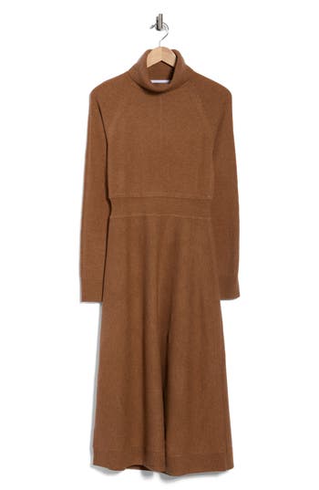 Derek Lam 10 Crosby Bethany Long Sleeve Wool Turtleneck Sweater Dress In Brown