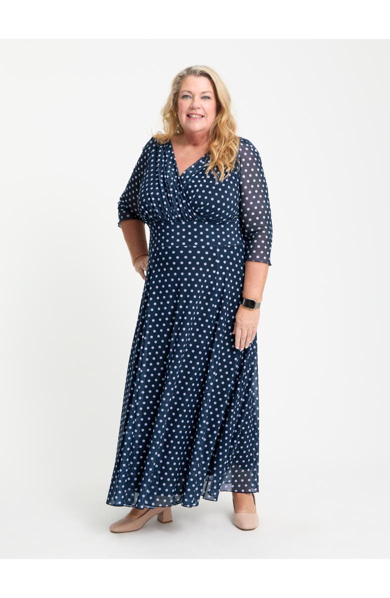 Scarlett & Jo Curvy Petite Verity Print Maxi Gown, Main, color, Navy Lavender Spot