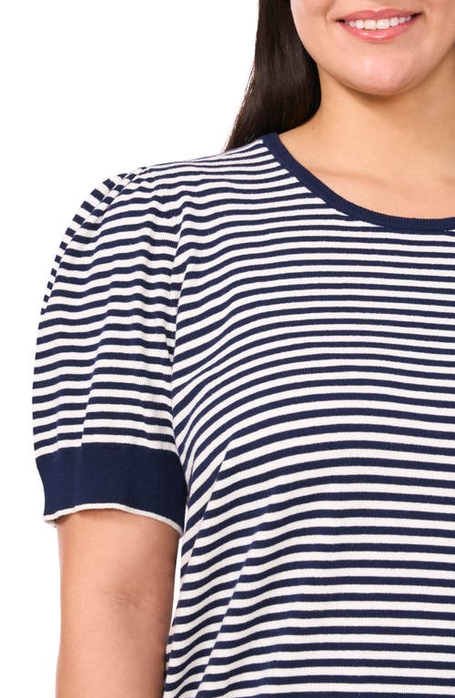 Cece Stripe Puff Sleeve Sweater In Classic Navy