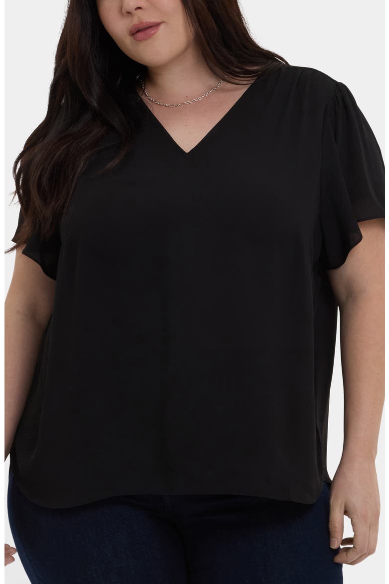 Pintuck Flutter Sleeve Top, Main, color, BLACK