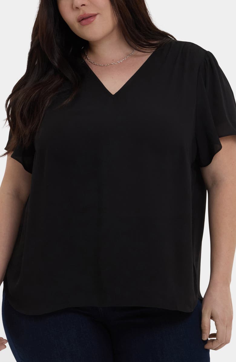 NYDJ Pintuck Flutter Sleeve Top, Main, color, Black