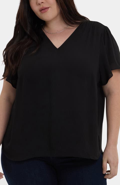 Pintuck Flutter Sleeve Top (Plus)