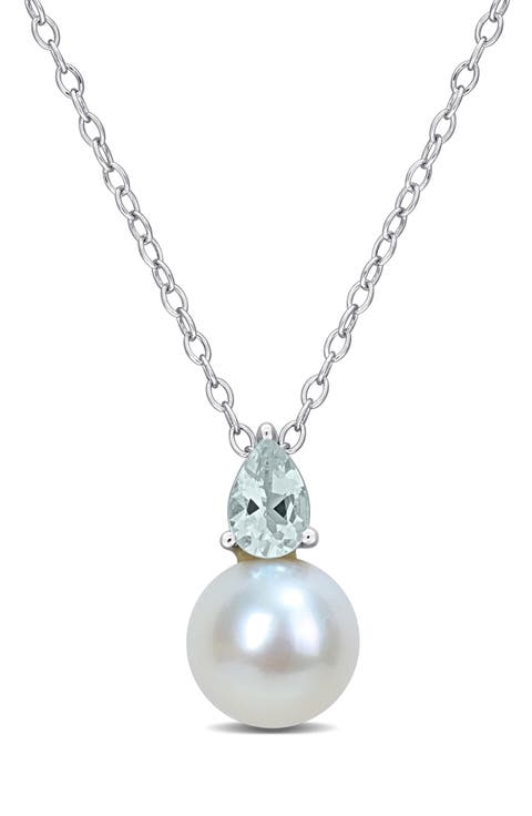 Aquamarine & Freshwater Pearl Pendant Necklace