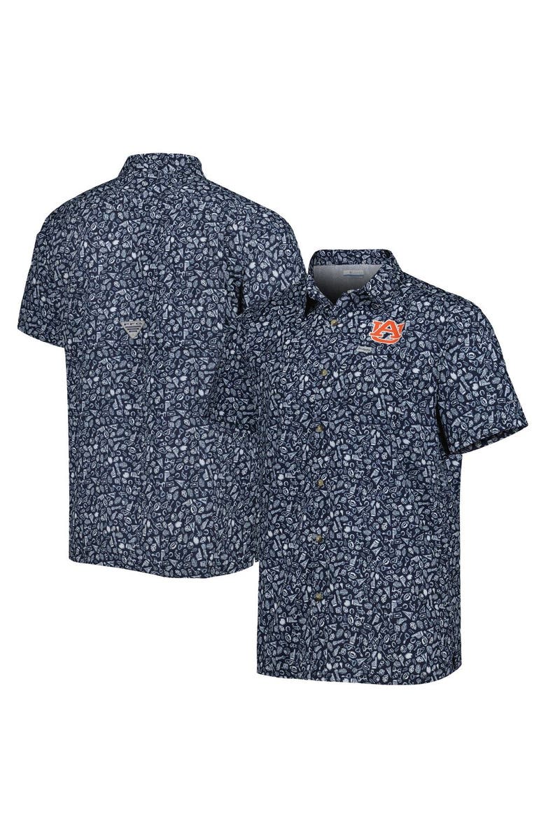 Columbia Men's Columbia Navy Auburn Tigers Super Slack Tide Omni-Shade Team Button-Up Shirt, Main, color, 