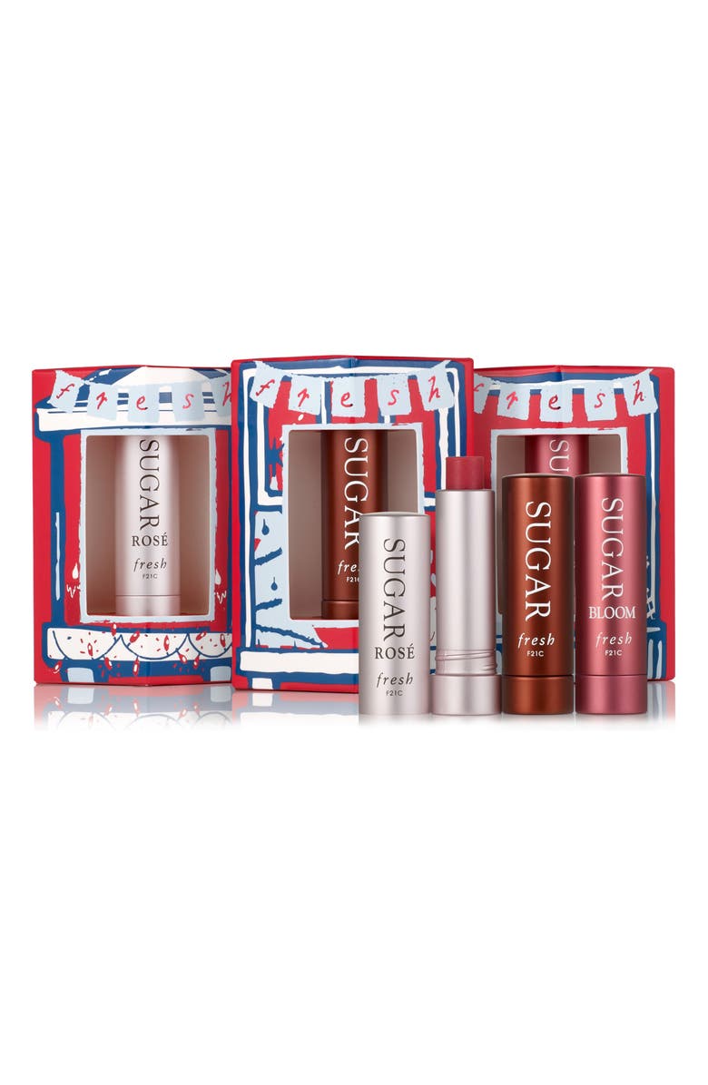 Fresh<sup>®</sup> Three's A Charm Travel Size Sugar Lip Treatment SPF 15 Set, Main, color, 
