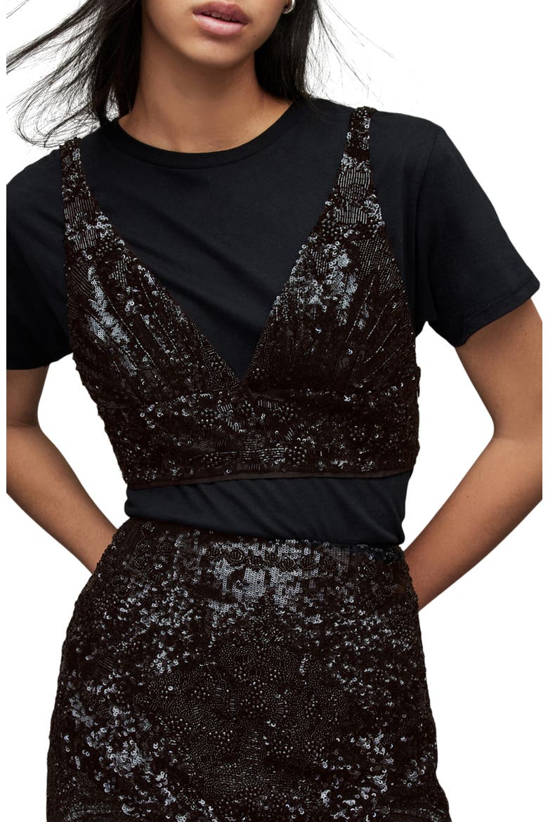 Sequin Beaded Bralette Top, Main, color, BLACK