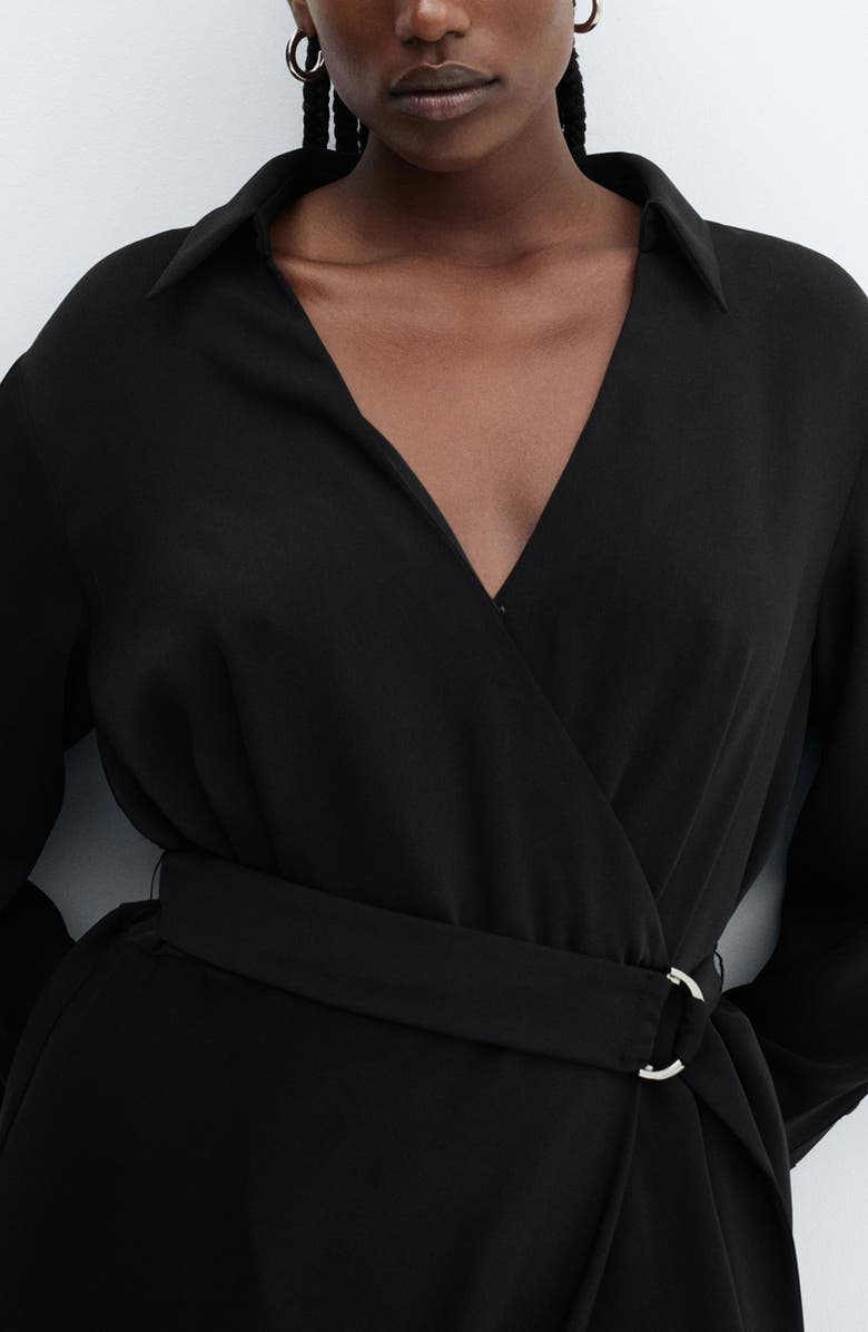 MANGO Long Sleeve Wrap Maxi Shirtdress, Alternate, color, 