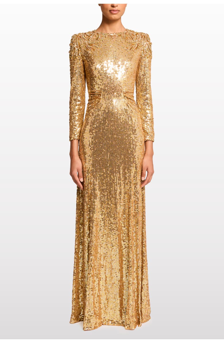 Jenny Packham Dulcet Sequin-Embellished Dress, Alternate, color, Caramel