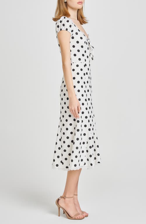 Shop Wayf Cara Polka Dot Cap Sleeve Linen Blend Midi Dress In Ivory Polka-dot
