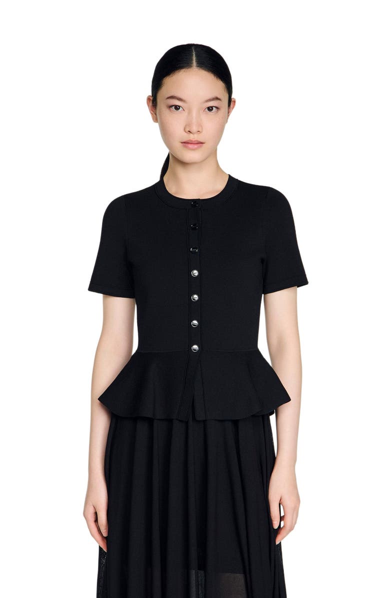 SANDRO Peplum knit maxi dress, Alternate, color, Black