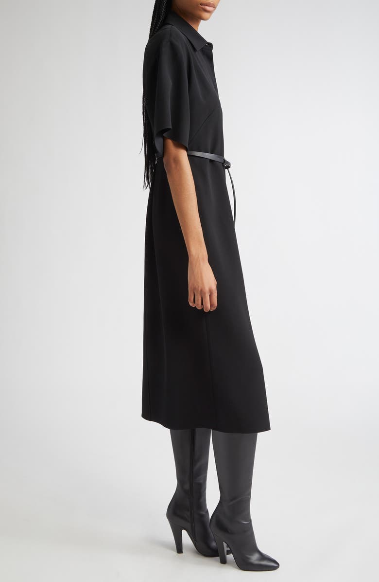 Lafayette 148 New York Drop Shoulder Belted Finesse Crepe Midi Shirtdress, Alternate, color, Black