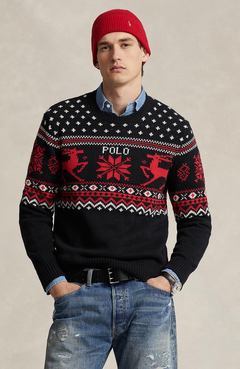 Polo Ralph Lauren Reindeer Cotton & Cashmere Sweater, Alternate, color,