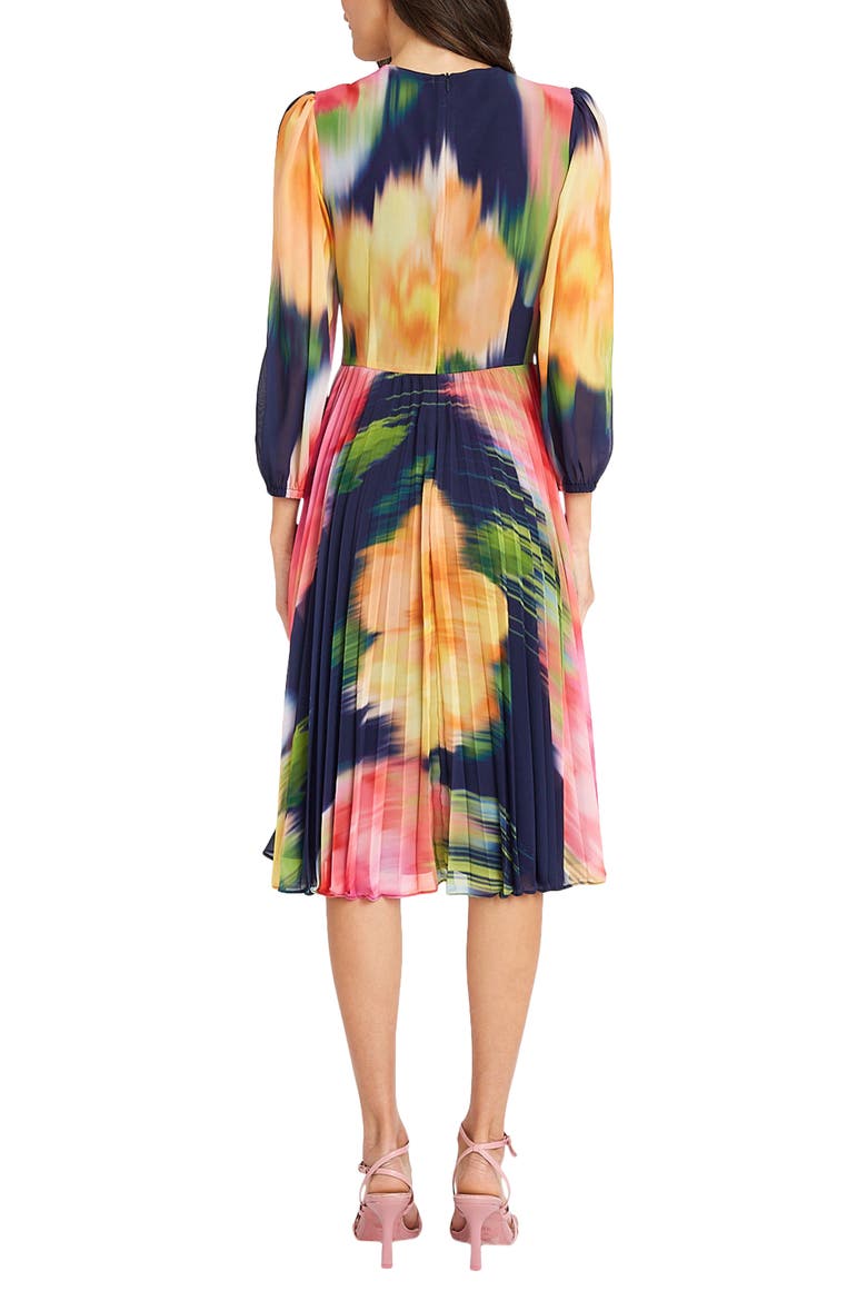 Floral Pleated Dress, Alternate, color, NAV/YELLOW