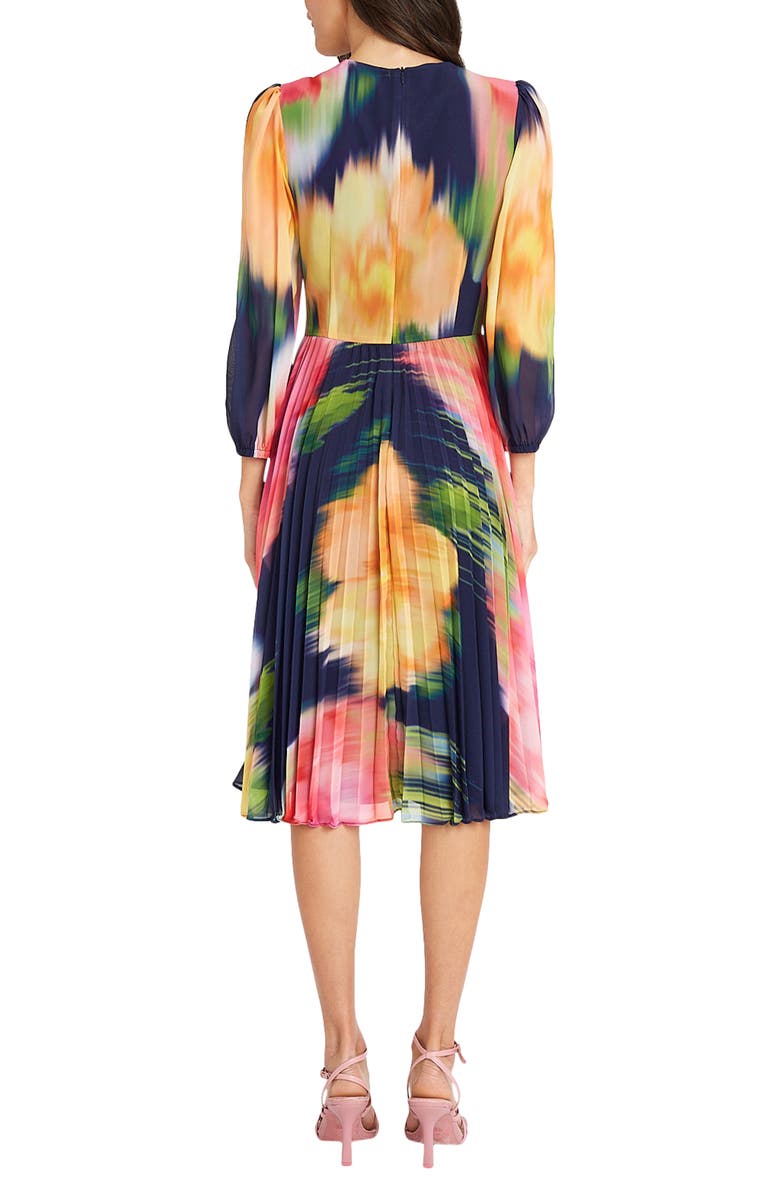Maggy London Floral Pleated Dress, Alternate, color, Nav/Yellow