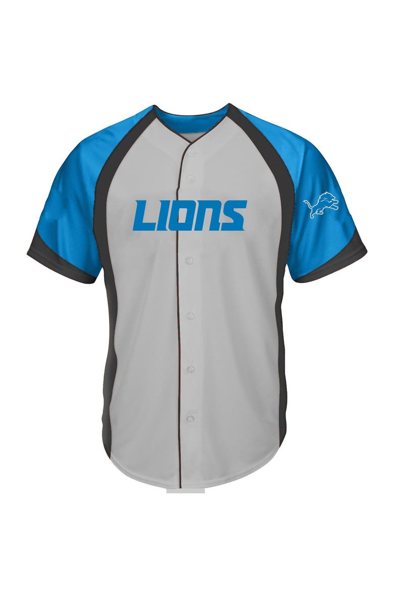 Men's Fanatics  Gray Detroit Lions Big & Tall Button-Up Raglan Fashion Top, Main, color, Gray