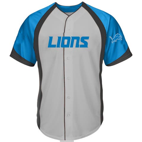 Men's Fanatics  Gray Detroit Lions Big & Tall Button-Up Raglan Fashion Top