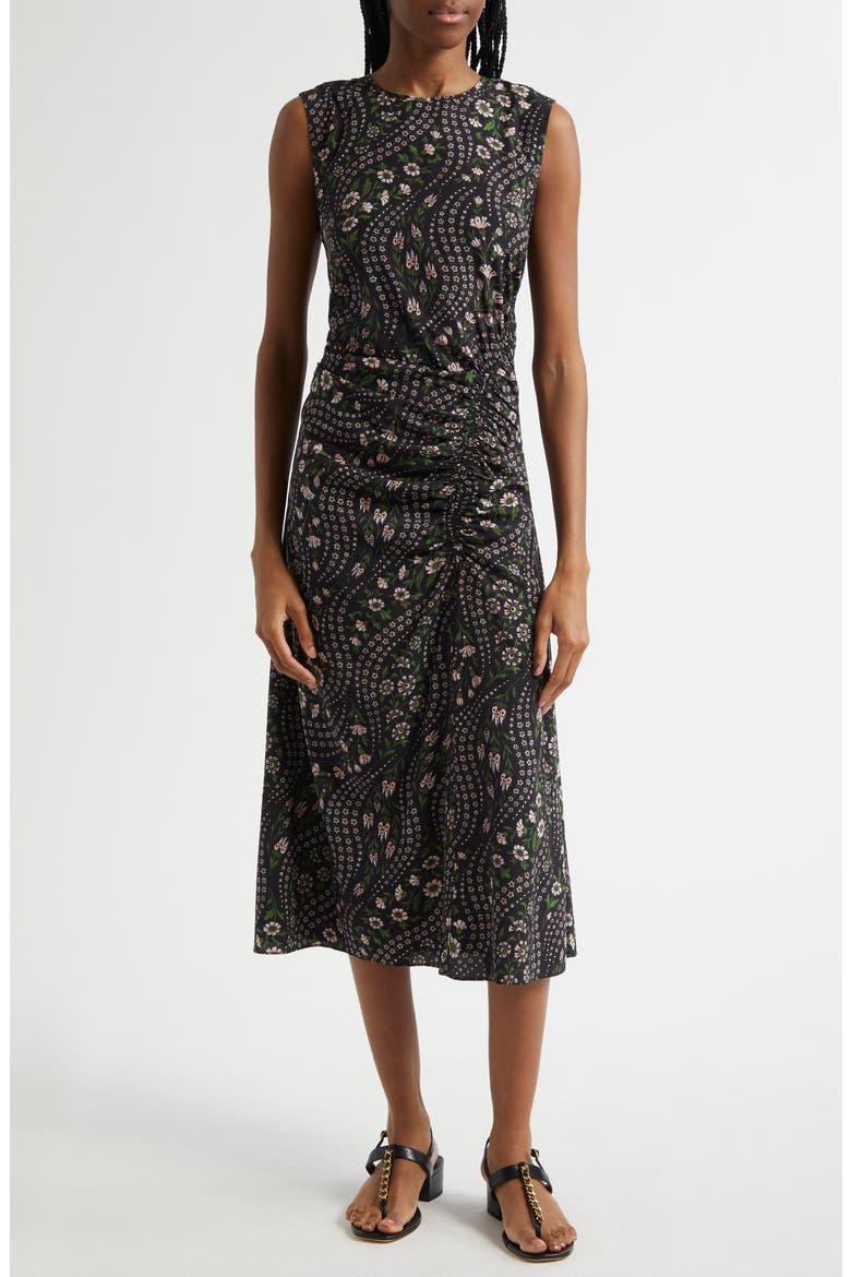 Viviana Mixed Floral Print Stretch Silk Dress, Main, color, BLACK MULTI