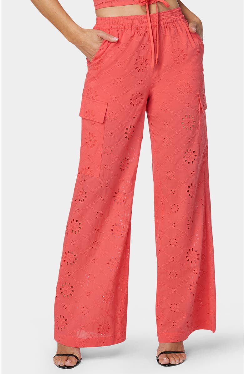 bebe Natural Waist Palazzo Leg Cargo Pant, Alternate, color, Calypso Coral