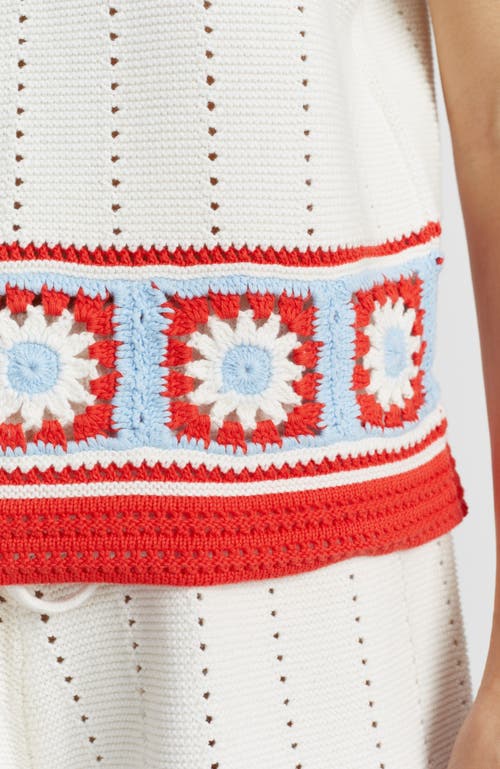 Chinti & Parker Cotton Hand Crochet Vest In Cream-blue