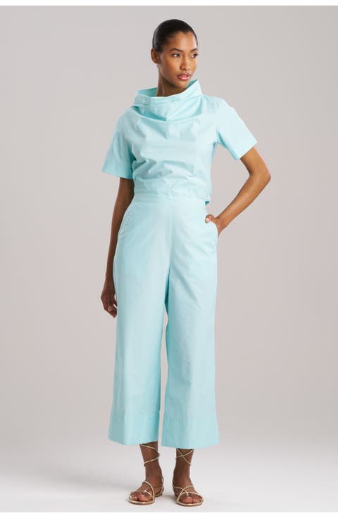 TECHNO POPLIN Cropped Pants with Embroidery