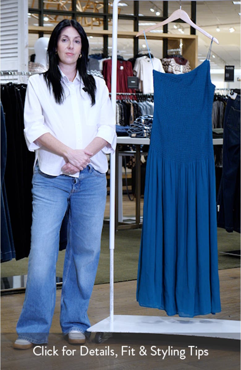 Asymmetric Smocked One-Shoulder Midi Dress, sales video thumbnail