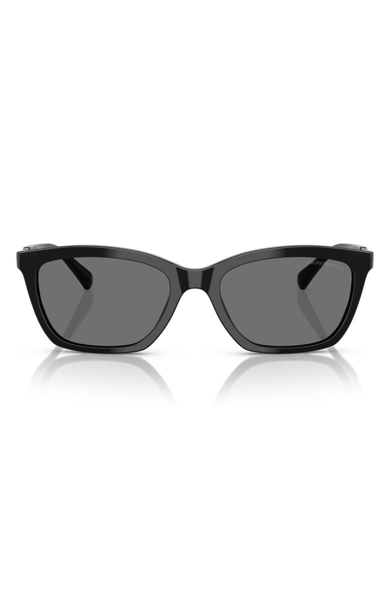 Emporio Armani 54mm Cat Eye Sunglasses, Main, color, Shiny Black / Dark Grey Polar