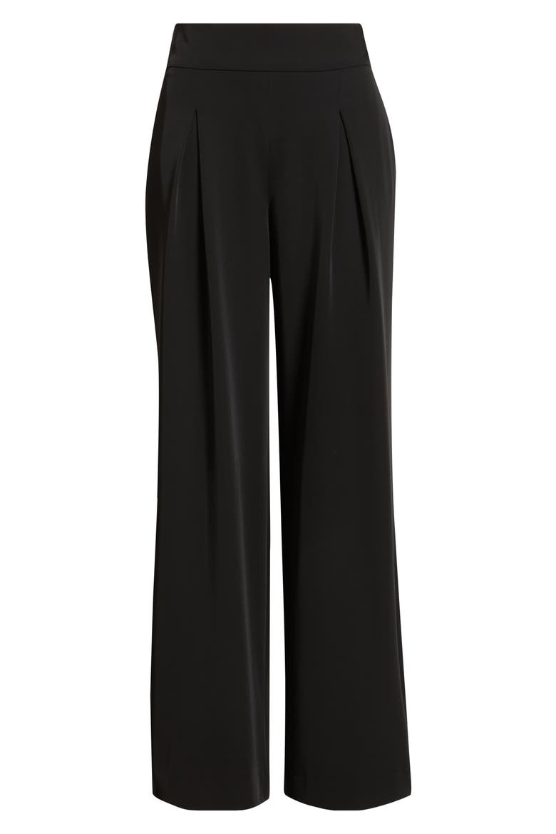Pleated Pull-On Wide Leg Pants, Alternate, color, ANNE BLACK